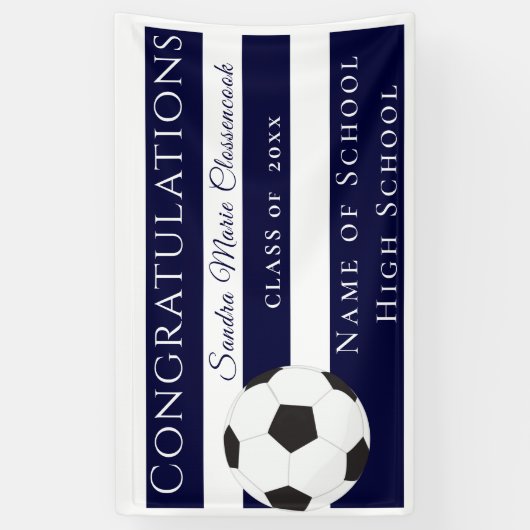 Navy Blue en White Striped Soccer afstuderen banne Spandoek (Verticaal)