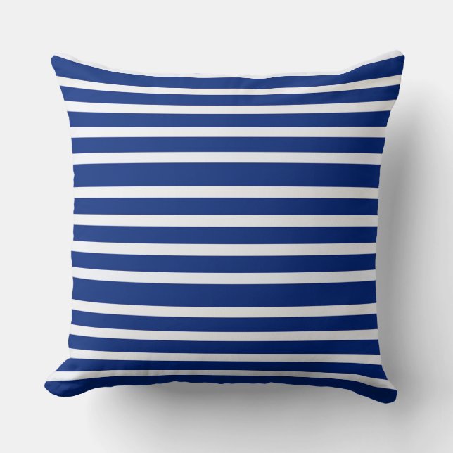 Navy Blue en White Striped Square Pillow Kussen (Voorkant)