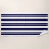 Navy Blue en White Striped Strandlaken (Voorkant)
