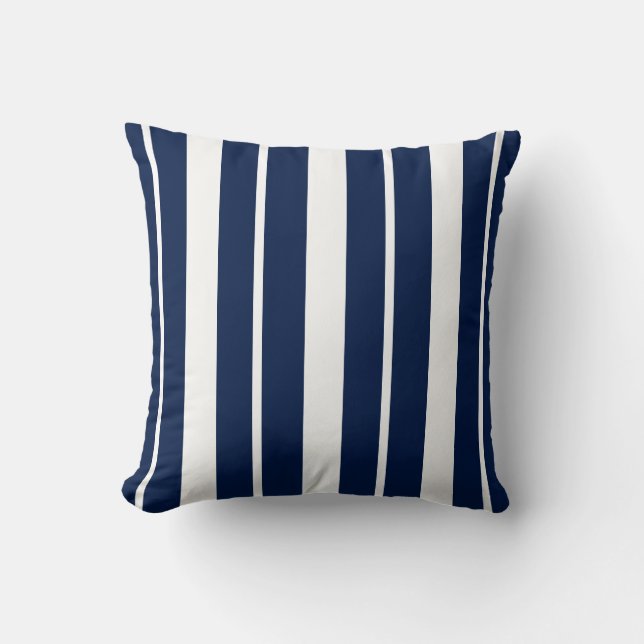 Navy Blue en White Striped ThrowPillow Kussen (Voorkant)