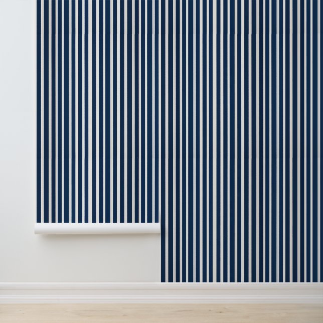 Navy Blue en White Stripes Behang (Applicatie)