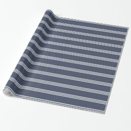 Navy Blue en White Stripes Cadeaupapier