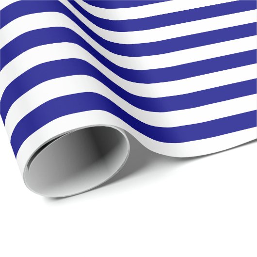 Navy Blue en White Stripes Cadeaupapier (Rol Hoek)