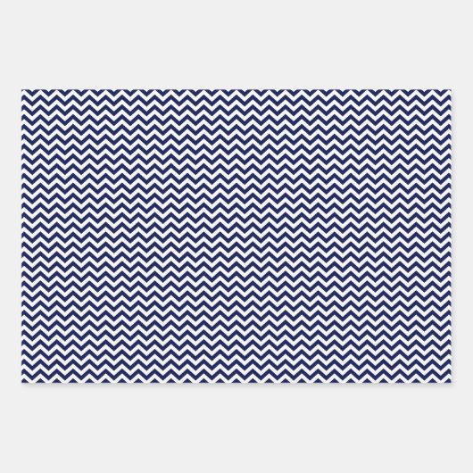 Navy Blue en White Stripes Chevron Polka Dots Inpakpapier Vel (Voorkant 3)