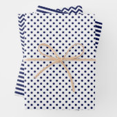 Navy Blue en White Stripes Chevron Polka Dots Inpakpapier Vel (In situ)
