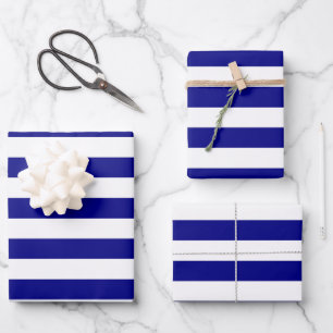 Navy Blue en White Stripes Inpakpapier Vel