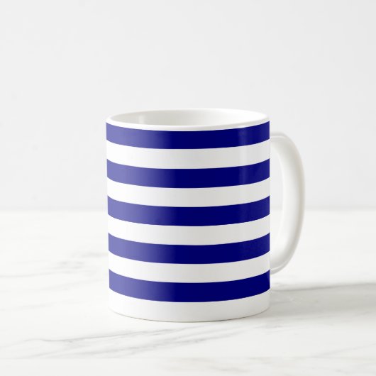 Navy Blue en White Stripes Koffiemok (Voorkant rechts)