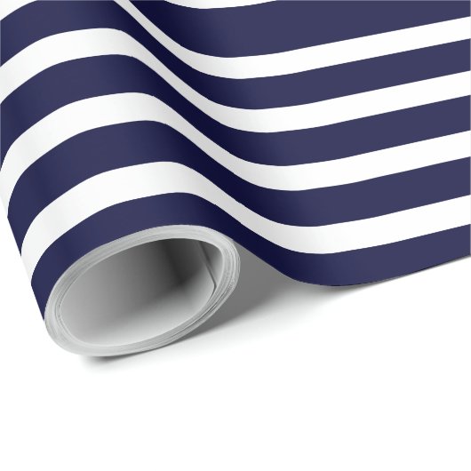 Navy Blue en White Stripes Modern Pattern Cadeaupapier (Rol Hoek)
