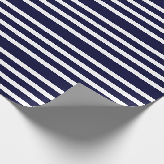 Navy Blue en White Stripes Modern Pattern Cadeaupapier (Hoek)
