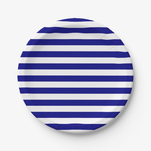 Navy Blue en White Stripes Papieren Bordje (Voorkant)