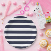 Navy Blue en White Stripes Papieren Bordje (Feest)