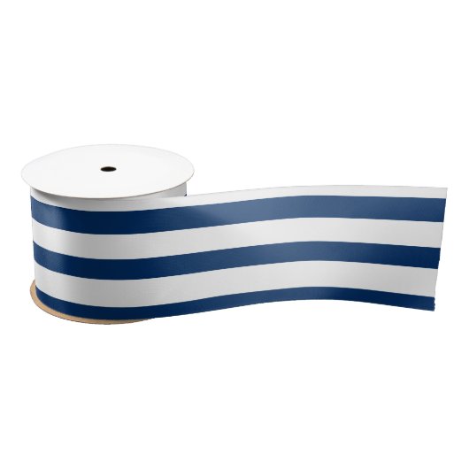 Navy Blue en White Stripes Satijnen Lint (Spoel)