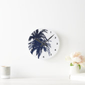 Navy Blue en White Tropical Palm Tree Ronde Klok (Huis)