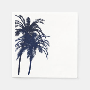 Navy Blue en White Tropical Palm Tree Servet