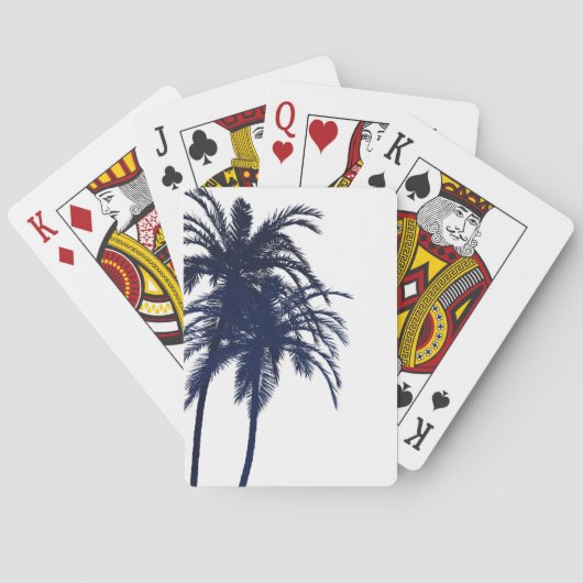 Navy Blue en White Tropical Palm Tree Speelkaarten (Achterkant)
