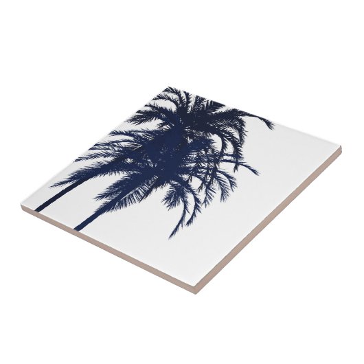 Navy Blue en White Tropical Palm Tree Tegeltje (Zijkant)