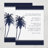 Navy Blue en White Tropical Palms Invitation Kaart (Voorkant / Achterkant)