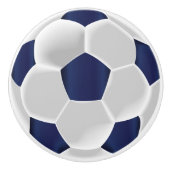 Navy Blue en White Voetbal / Football Keramische Knop (Voorkant)