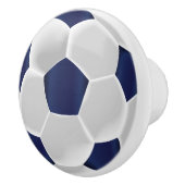 Navy Blue en White Voetbal / Football Keramische Knop (Rechts)
