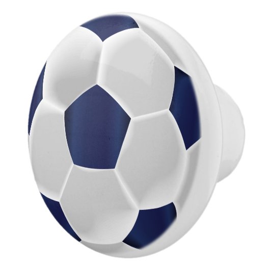 Navy Blue en White Voetbal / Football Keramische Knop (Rechts)