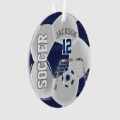Navy Blue en White ⚽ Voetbal personaliseren Ornament (voorkant)