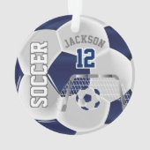 Navy Blue en White ⚽ Voetbal personaliseren Ornament (achterkant)