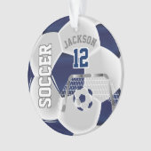 Navy Blue en White ⚽ Voetbal personaliseren Ornament (voorkant)