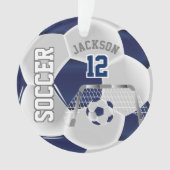 Navy Blue en White ⚽ Voetbal personaliseren Ornament (voorkant)