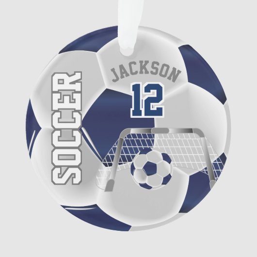 Navy Blue en White ⚽ Voetbal personaliseren Ornament (voorkant)