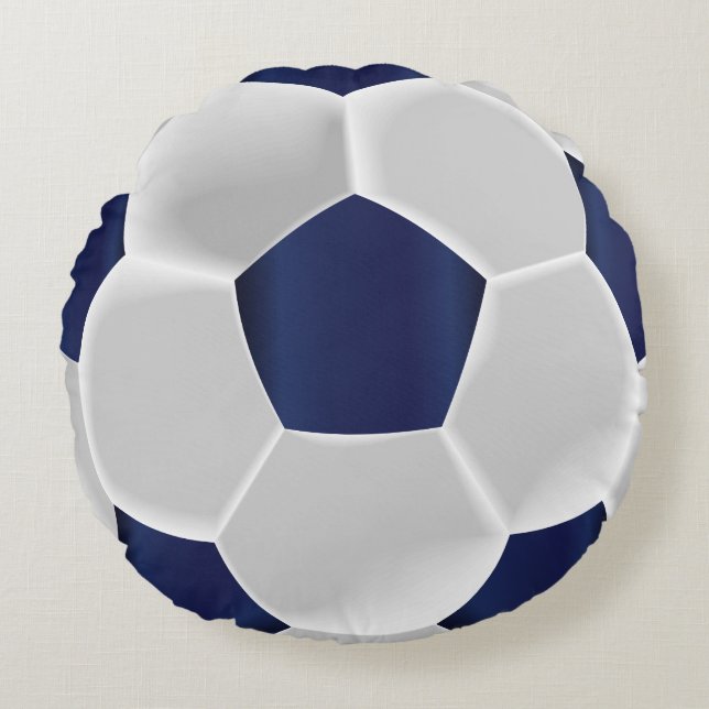 Navy Blue en White Voetbal Rond Kussen (Voorkant)