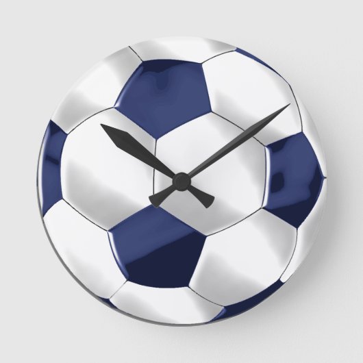 Navy Blue en White Voetbal Ronde Klok (Voorkant)