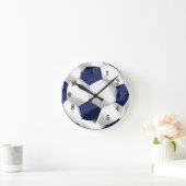 Navy Blue en White Voetbal Ronde Klok (Huis)