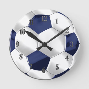 Navy Blue en White Voetbal Ronde Klok