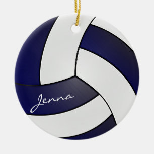 Navy Blue en White Volleyball 🏐   DIY-naam Keramisch Ornament