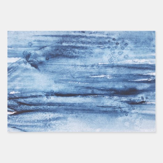 Navy Blue en White Waterverf Painterly Abstract Inpakpapier Vel (Voorkant)