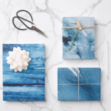 Navy Blue en White Waterverf Painterly Abstract