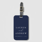 Navy Blue en White Wedding Personalized Bagagelabel (Voorkant (verticaal))