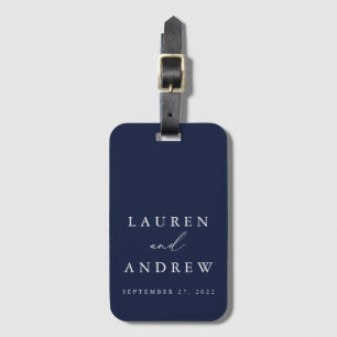 Navy Blue en White Wedding Personalized Bagagelabel