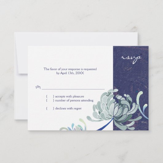 Navy Blue en White Wedding RSVP Kaartje (Voorkant)