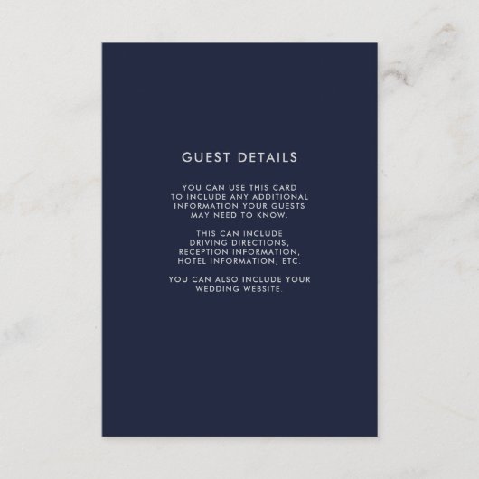 Navy Blue en White Wood Look Gastgegevens Informatiekaartje (Voorkant)