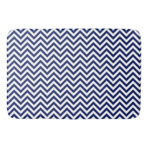 Navy Blue en White Zigzag Stripes Chevron Pattern Badmat