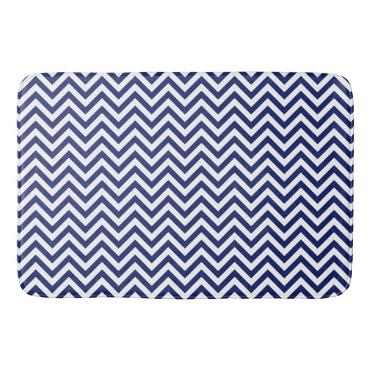 Navy Blue en White Zigzag Stripes Chevron Pattern Badmat (Voorkant)
