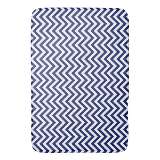 Navy Blue en White Zigzag Stripes Chevron Pattern Badmat (Voorkant Verticaal)