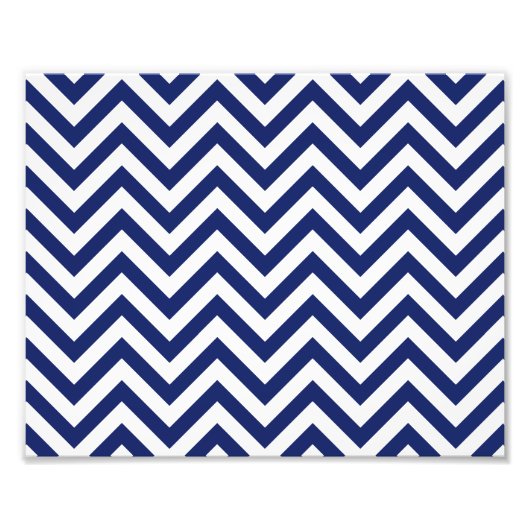 Navy Blue en White Zigzag Stripes Chevron Pattern Foto Afdruk (Voorkant)