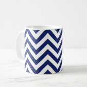 Navy Blue en White Zigzag Stripes Chevron Pattern Koffiemok (Voorkant links)