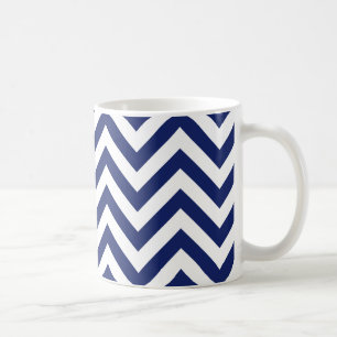 Navy Blue en White Zigzag Stripes Chevron Pattern Koffiemok