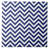 Navy Blue en White Zigzag Stripes Chevron Pattern Tegeltje (Voorkant)