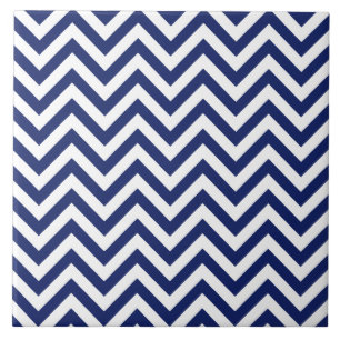 Navy Blue en White Zigzag Stripes Chevron Pattern Tegeltje