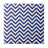 Navy Blue en White Zigzag Stripes Chevron Pattern Tegeltje (Voorkant)