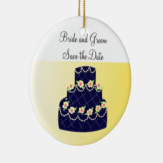 Navy Blue en Yellow Cake Save the Date Keramisch Ornament (Rechts)